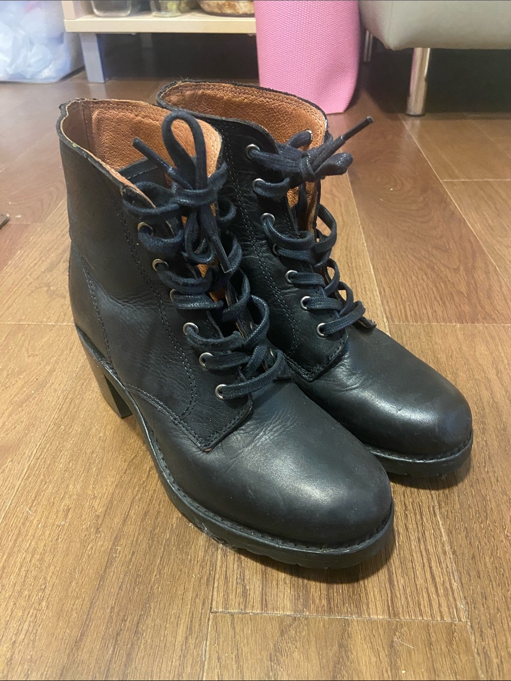 FRYE Sabrina Black Leather Lace-Up Ankle Boots